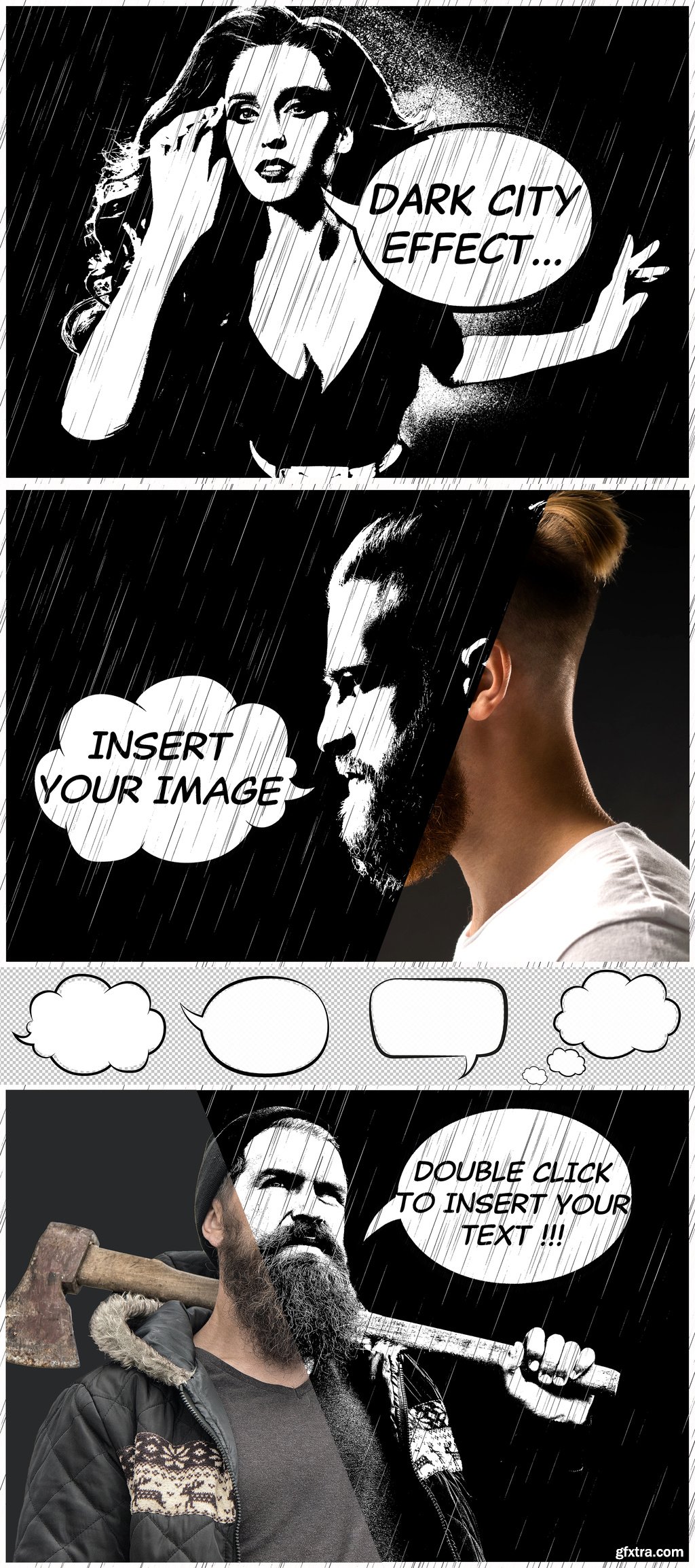 Black and White Comic Book Effect Mockup 366798880 » GFxtra