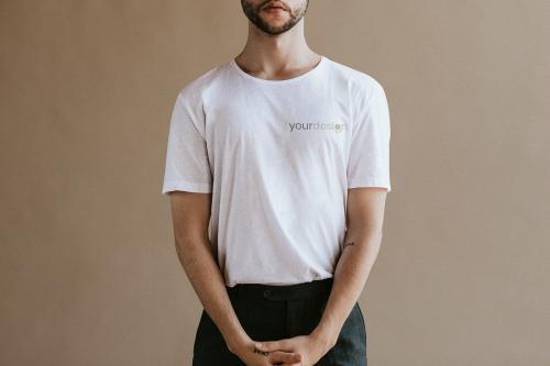 Bearded man in a white tee mockup - 1216470