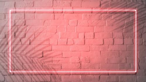 Red neon lights frame on a white brick wall mockup - 1223340