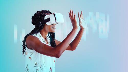 Black woman enjoying a VR headset mockup - 1226512