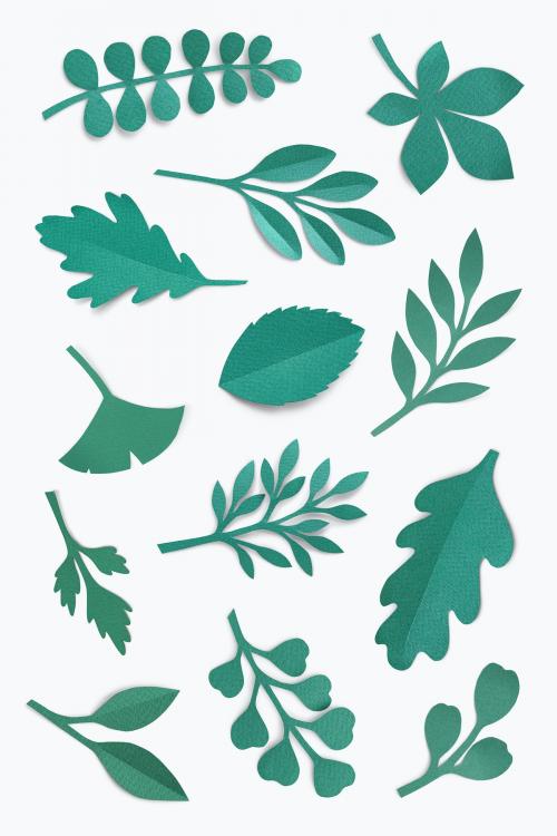 Green paper craft leaf pattern on white background - 1202490