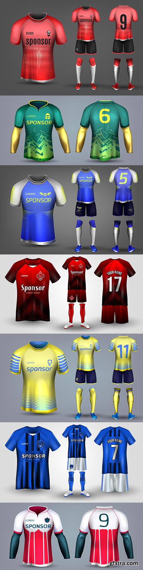 Colored T-shirt and football uniform for all body design
