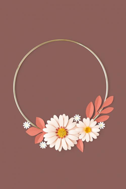 Round gold frame with paper craft flowers mockup - 1204191