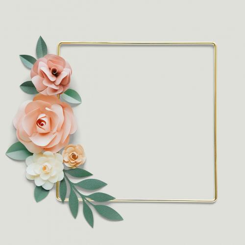 Square gold frame with flower paper craft mockup - 1204194