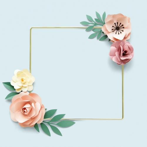 Square gold frame with flower paper craft mockup - 1204219
