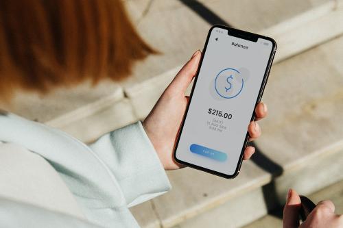 Online transaction balance application on a phone mockup - 1206588