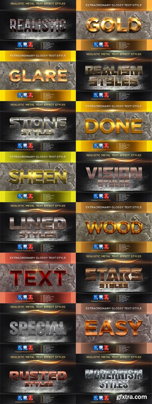 Metal & Extraordinary Glossy Text Effect Styles Bundle - 20 Premium Photoshop Styles