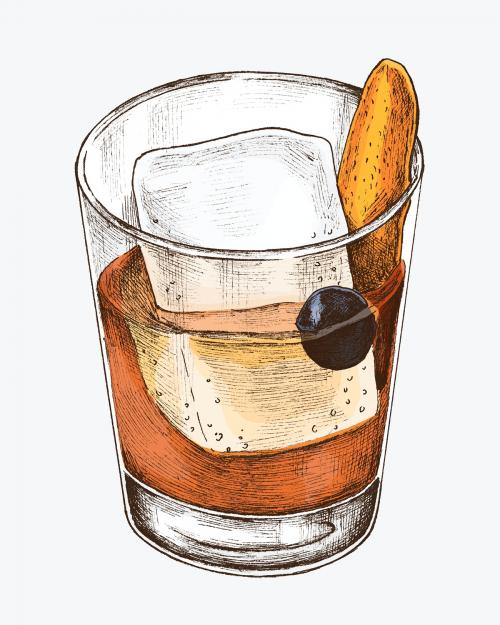 Hand drawn cocktail drink in a glass - 1209062