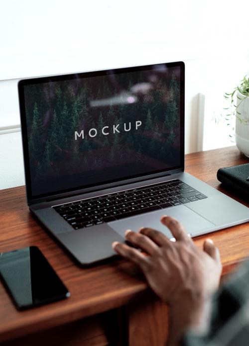 Black man working on a laptop screen mockup - 1209075