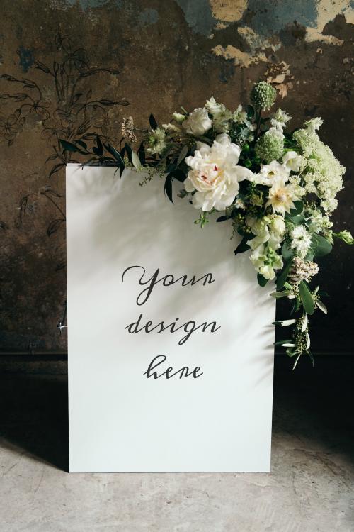 Beautiful white bouquet with a white poster template - 1209311