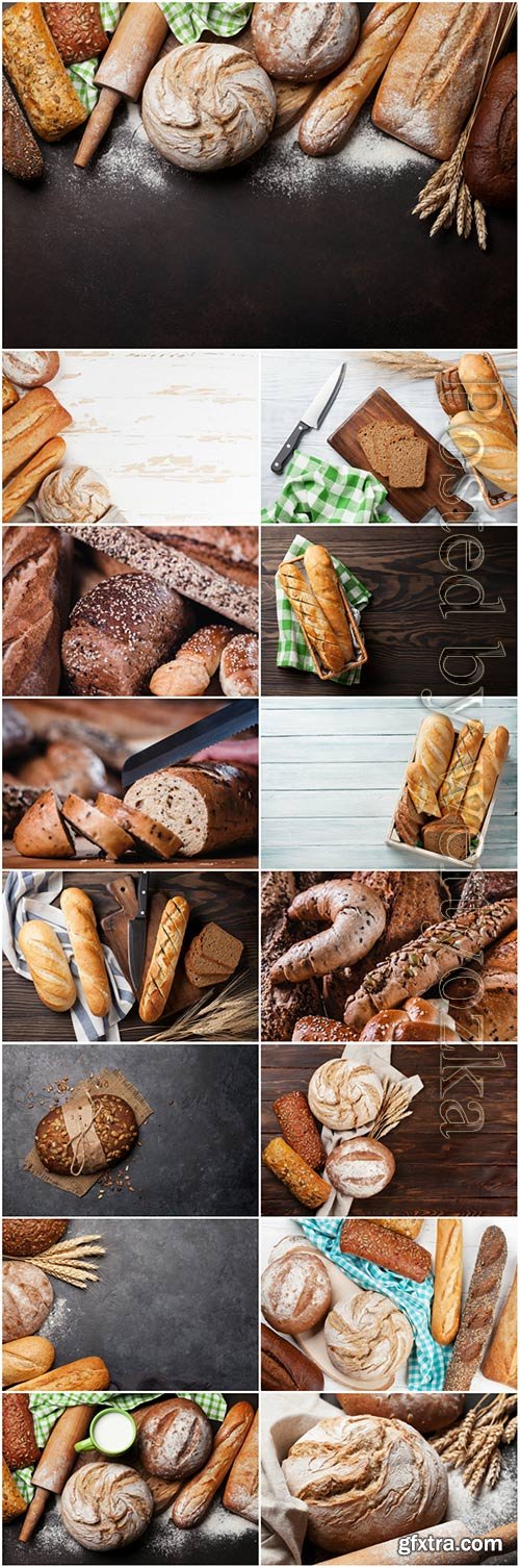 Bread and rolls, baked goods stock photo set