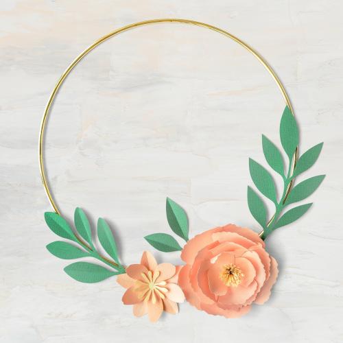 Light orange flowers round frame template - 1201845