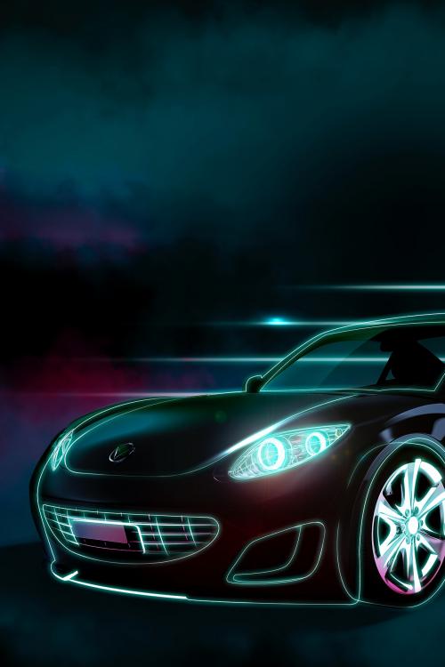 Blue neon sports car design - 1202382