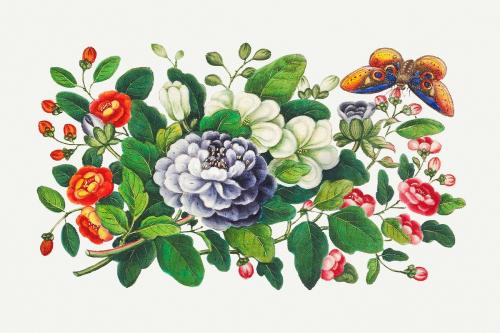 Vintage antique mixed flower illustration mockup - 2203251