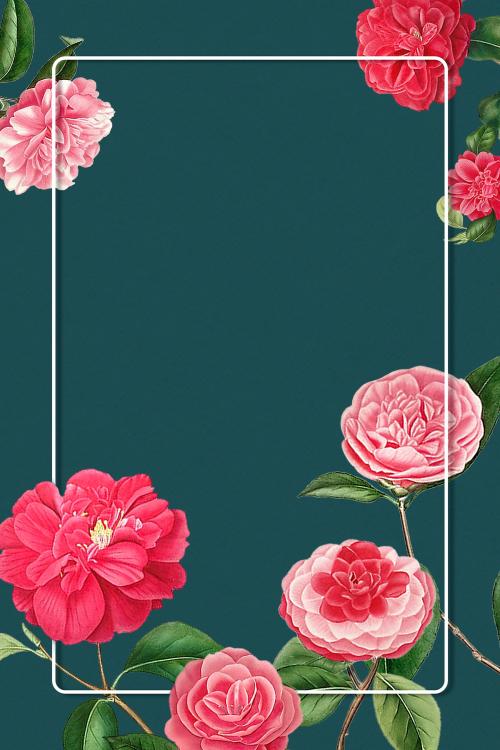 Red and pink camellia flower patterned blank frame mockup - 2207246