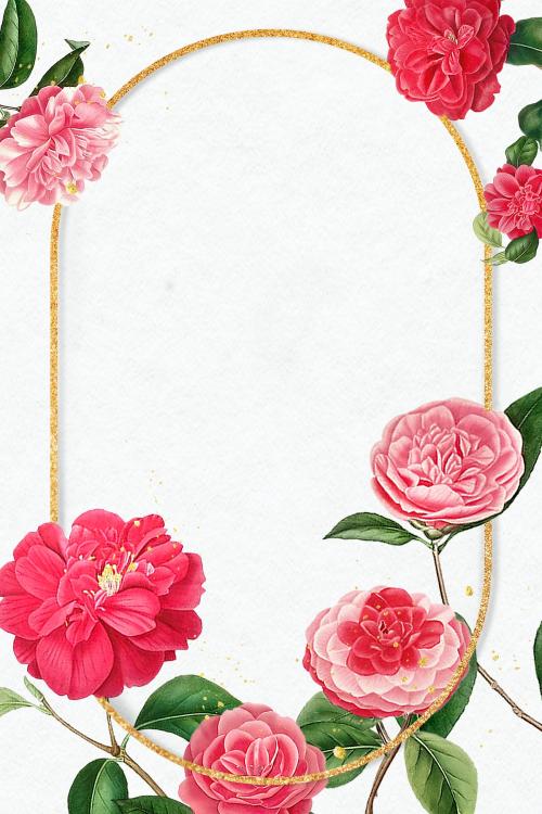 Red and pink camellia flower patterned blank frame mockup - 2207249