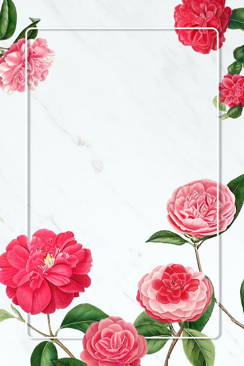 Red and pink camellia flower patterned blank frame mockup - 2207259