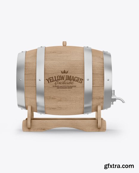 Wooden Barrel on Stand Mockup 64239