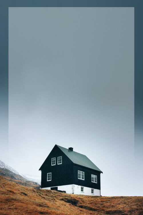 Lone cabin on Faroe island, Denmark frame mockup - 2225340