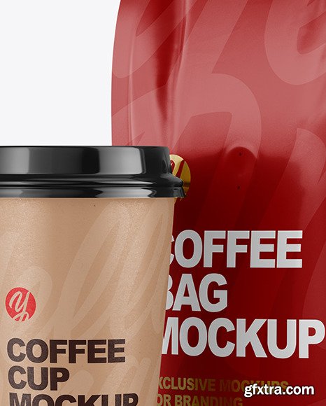 Matte Bag with Coffee Cup Mockup 64769