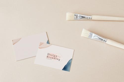Design branding company card and paintbrushes mockup - 2257146