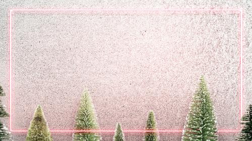 Pink neon frame on snowy Christmas background illustration - 1233134