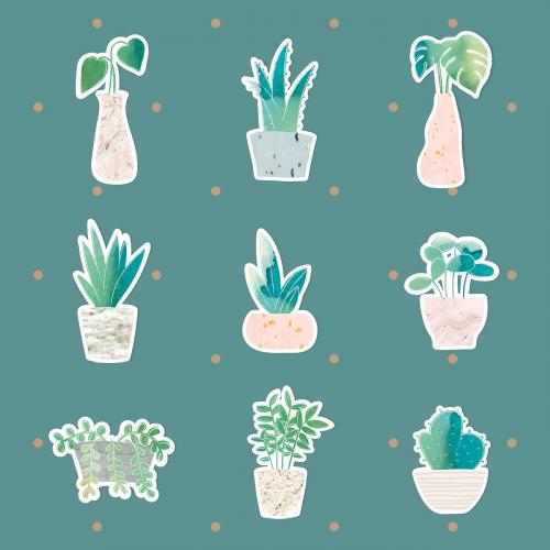 Watercolor potted plants collection sticker - 2023121