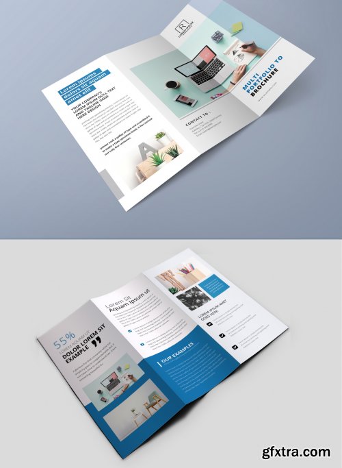 Minimal Trifold Brochure Layout with Blue Accent 361439001