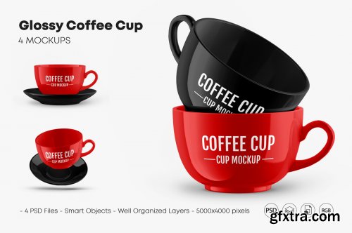 CreativeMarket - Glossy Coffee Cup Mockup Set