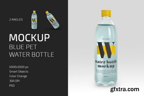 CreativeMarket - Blue PET Water Bottle Mockup Set 5142232