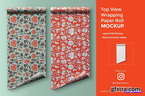 CreativeMarket - Top View Wrapping Paper Roll Mockup 4476026