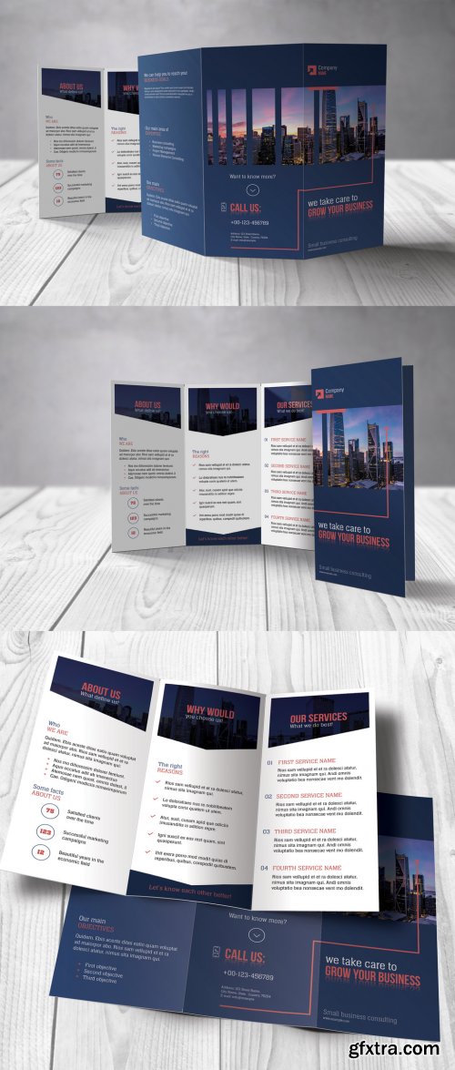 Business Trifold Brochure with Blue and Red Accents 363641451