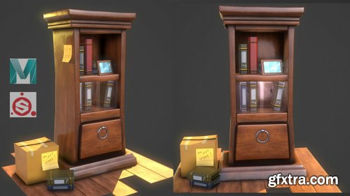 Gumroad - Stylized Book Shelf- Maya, Substance Painter Videos 