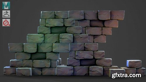 Gumroad - Stylized Modular Wall - Zbrush, Maya, Substance Painter Video 