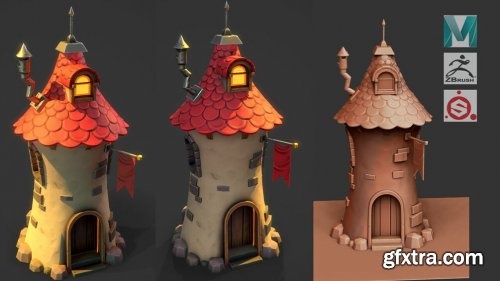 Gumroad - Stylized Tower House - Maya, Zbrush, Substance Painter Videos 