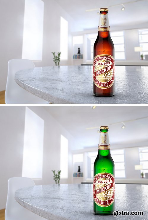 Beer Bottle Mockup with Room Scene 364551801