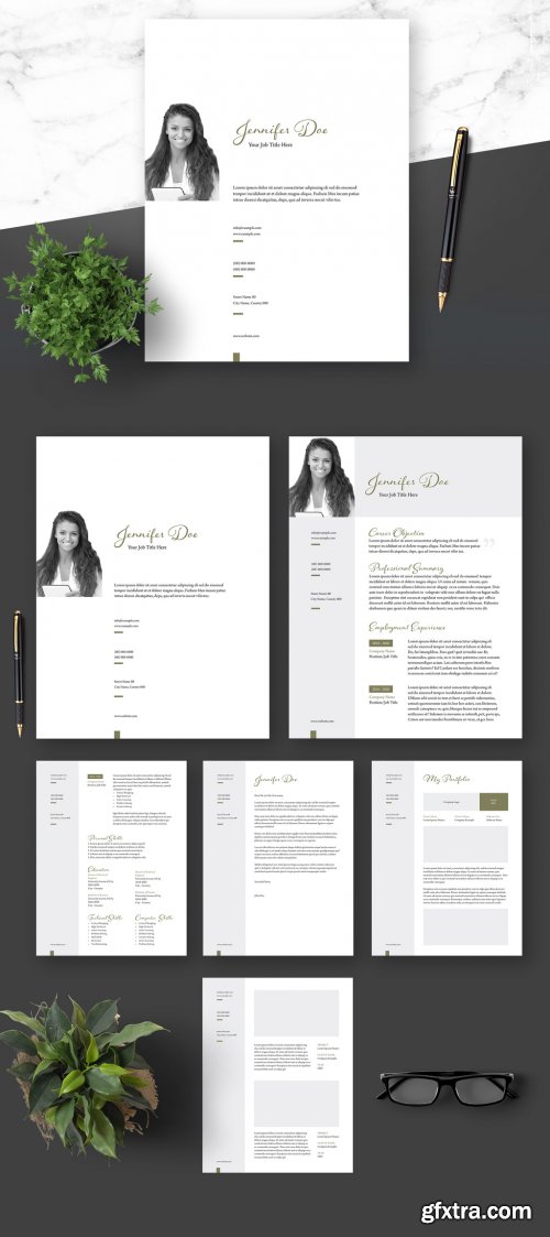 Resume Cover Letter and Portfolio Clean Layout with Green Elements 364520943