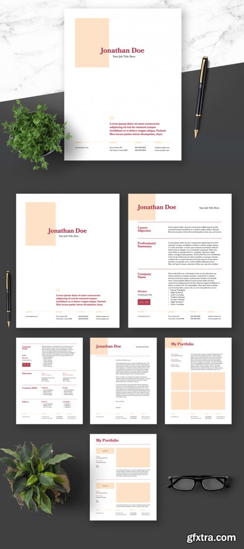 Resume Cover Letter and Portfolio Layout Red Elements 364520956