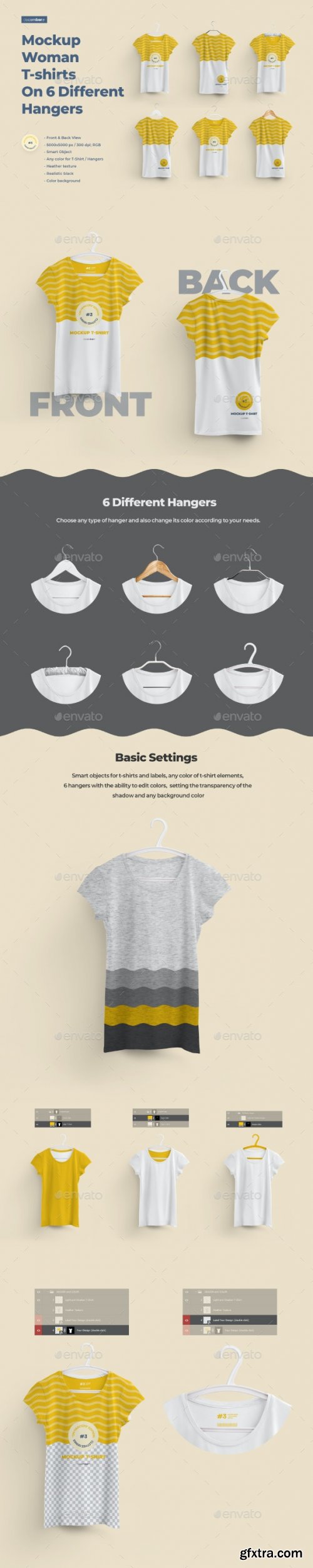 GraphicRiver - 2 Mockups Woman T-shirts On 6 Different Hangers 27659659