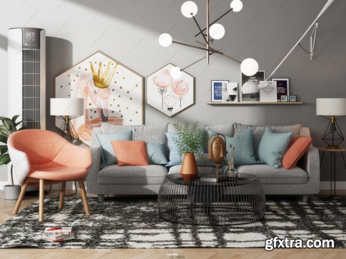 Living room fabric sofa 3D model