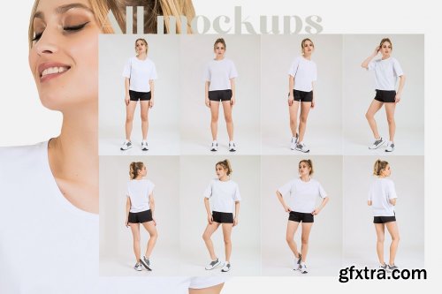 CreativeMarket - Female Sport T-shirt Mockups Set 4809123