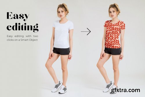 CreativeMarket - Female Sport T-shirt Mockups Set 4809123