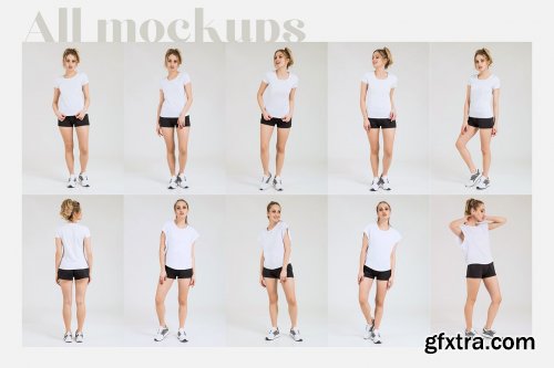 CreativeMarket - Female Sport T-shirt Mockups Set 4809123