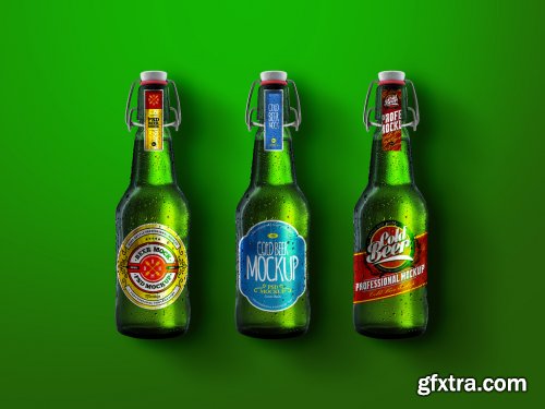 Cold Beer Green Bottle Mockup Set 