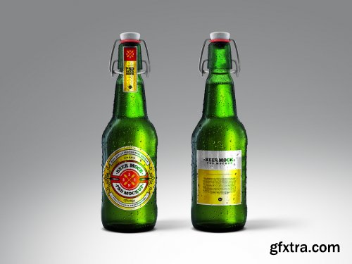 Cold Beer Green Bottle Mockup Set 