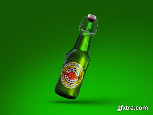 Cold Beer Green Bottle Mockup Set 