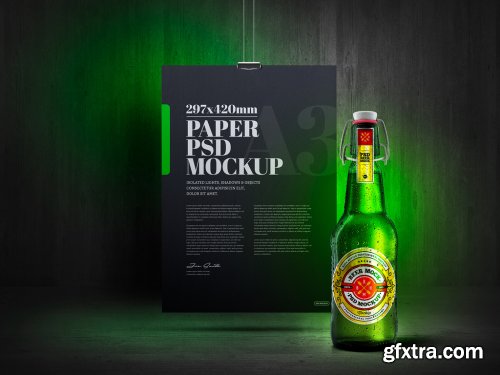 Cold Beer Green Bottle Mockup Set 