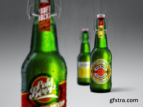 Cold Beer Green Bottle Mockup Set 