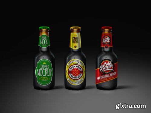 Cold Beer Green Bottle Mockup Set 