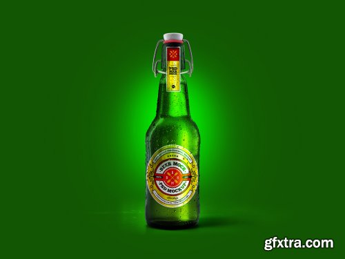 Cold Beer Green Bottle Mockup Set 